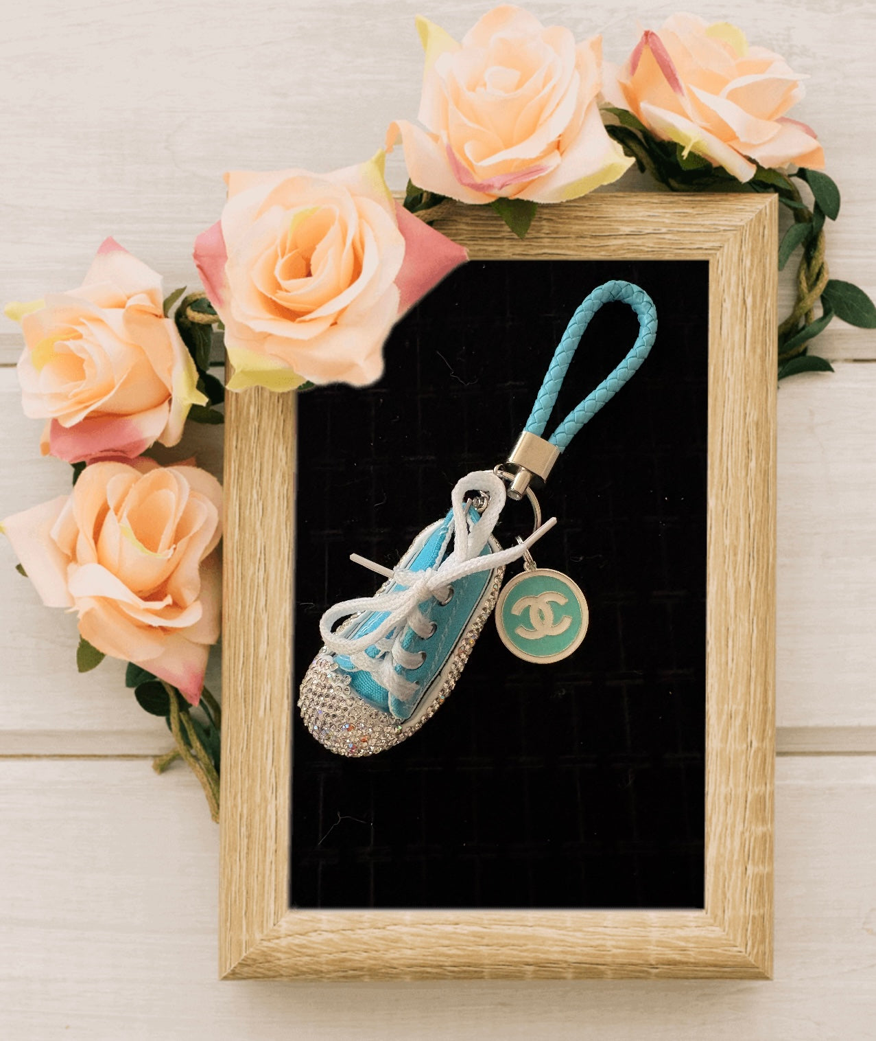 Teal Keychain with Designer Inspired Charm #16