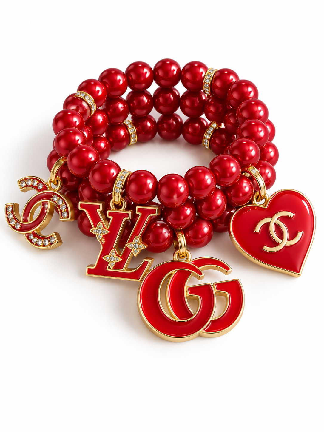 Red Beaded Bracelet with Charms #007