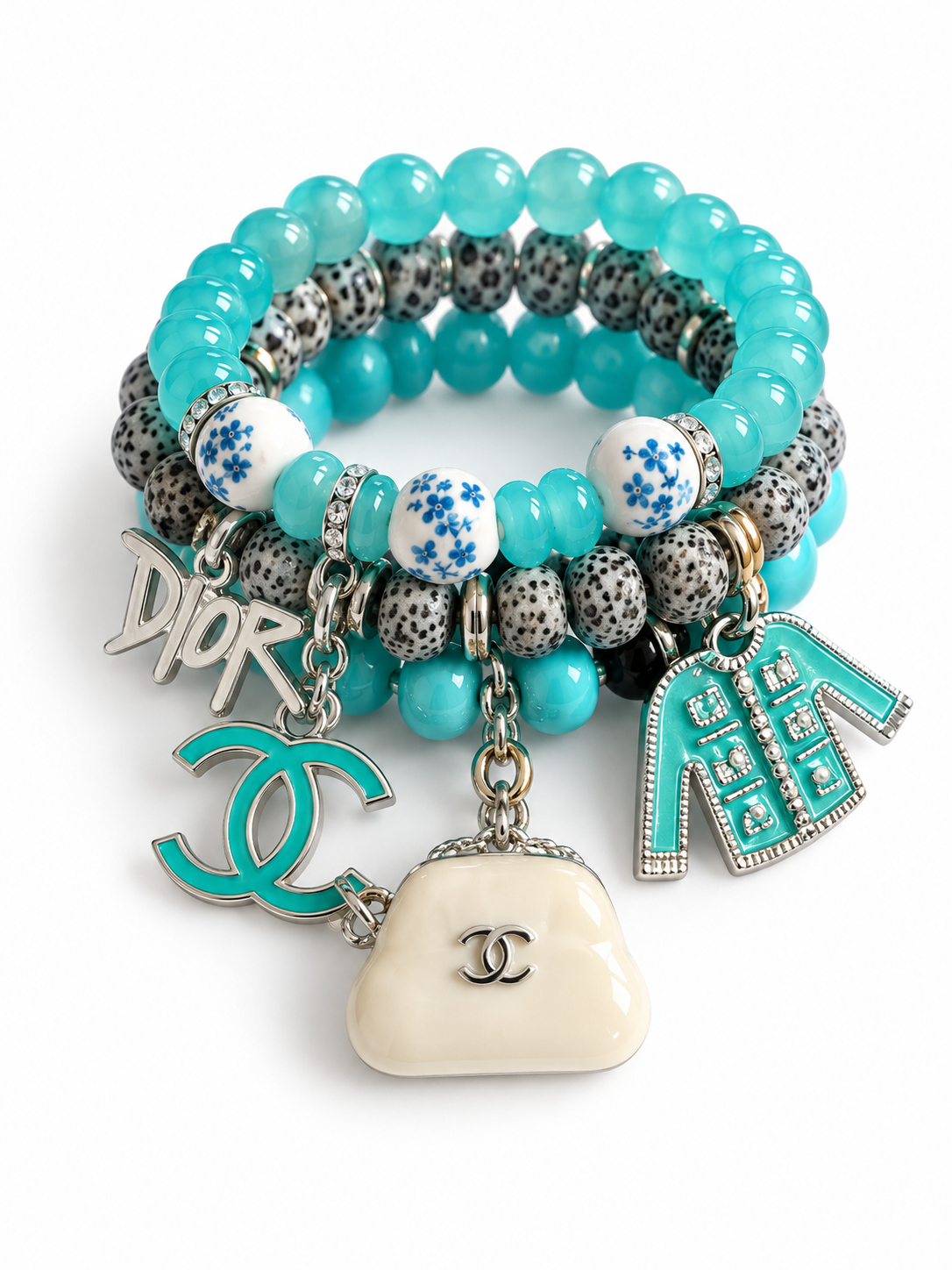 Turquoise Beaded Bracelet with Charms #013