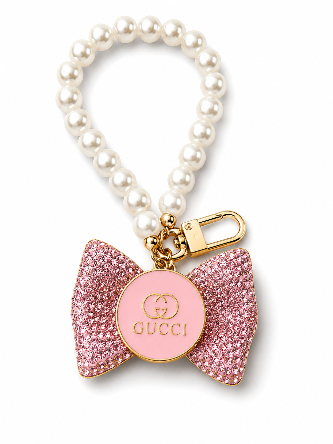 Elegant Pearl Key with Pink Bow Charm