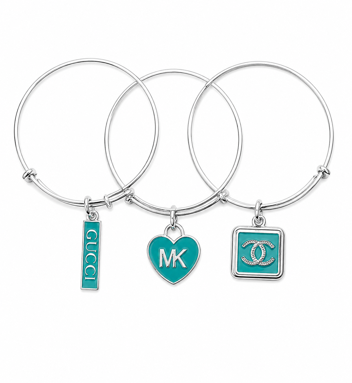 Silver Bangles with Aqua Charms