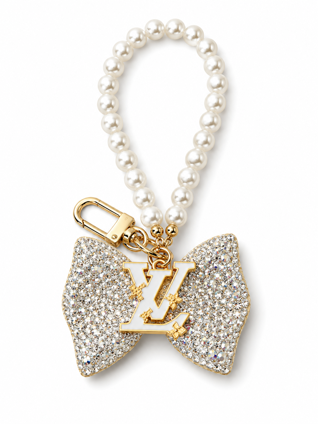 Luxury Pearl Keychain with Rhinestone Bow