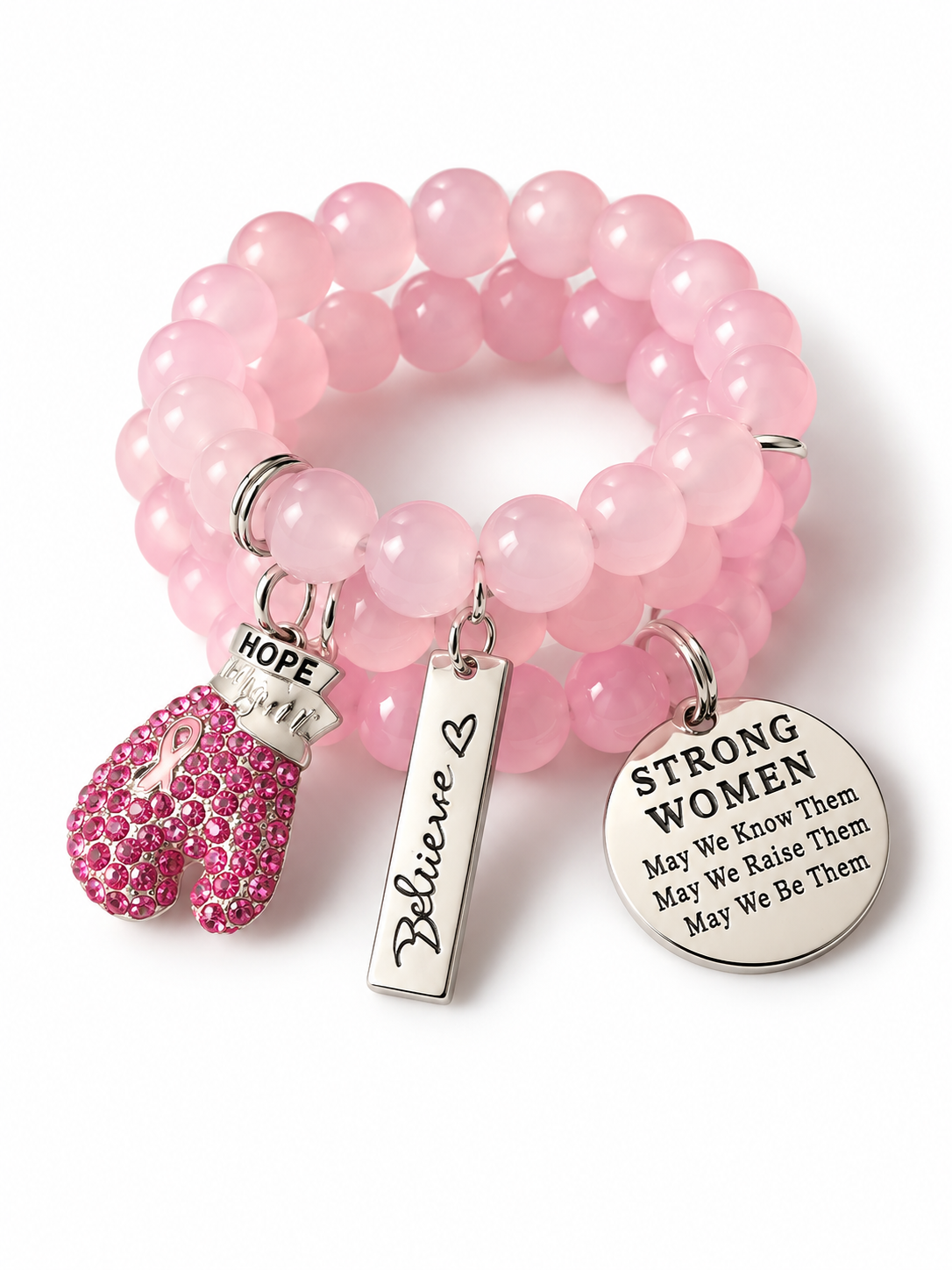 Pink Beaded Bracelet with Charms#48