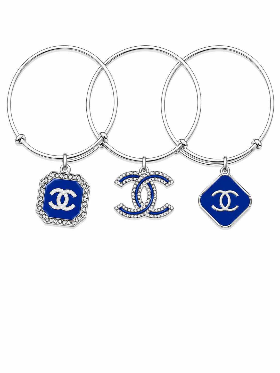 Silver Bangles with Blue Charms
