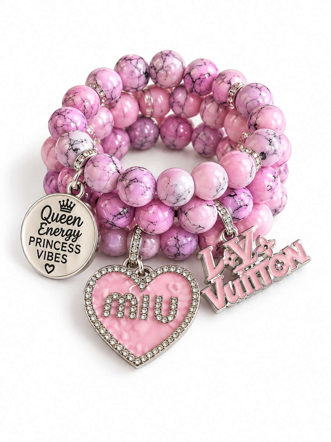 Pink Beaded Bracelet with Charms #11