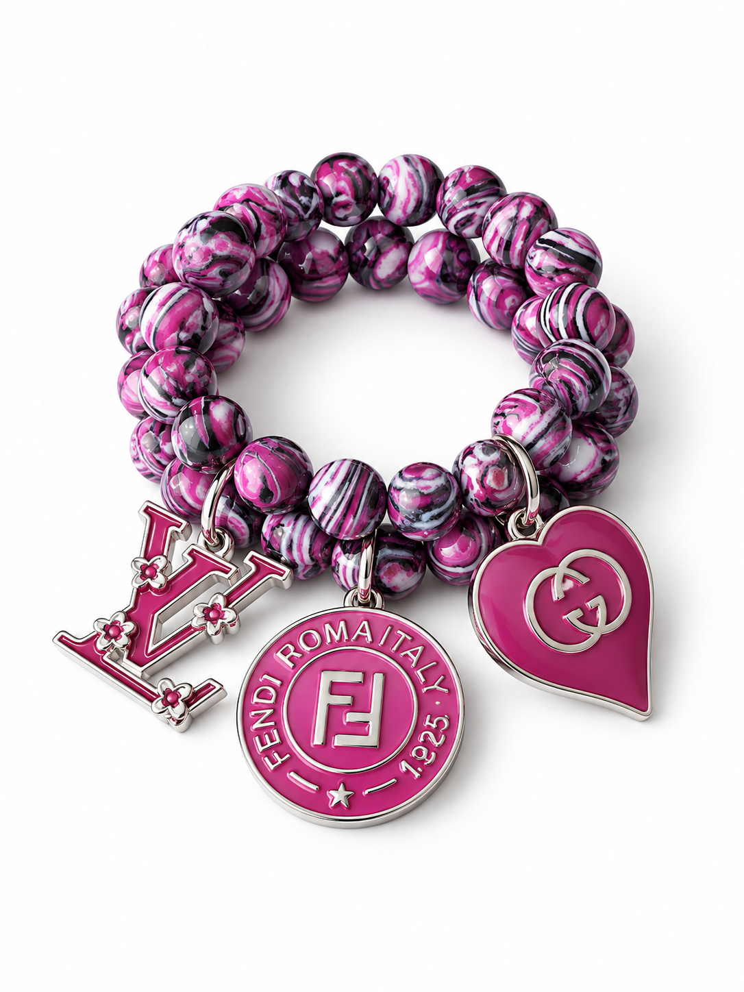 Purple Beaded Bracelet with Charms #50