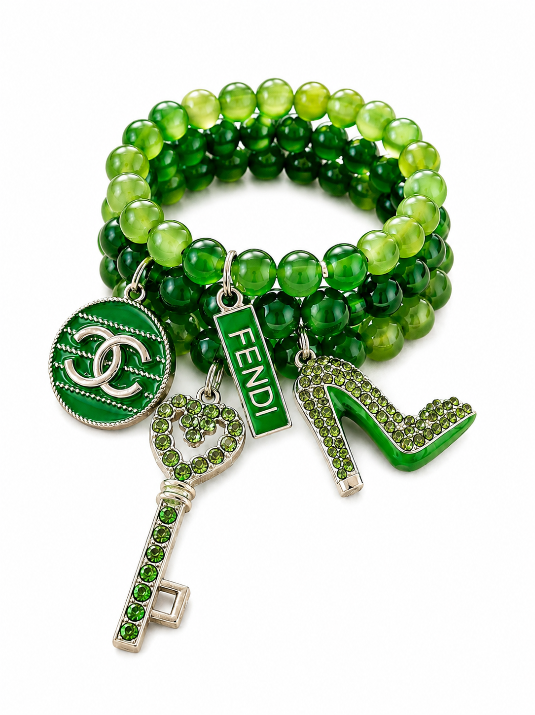 Green Beaded Charm Bracelet
