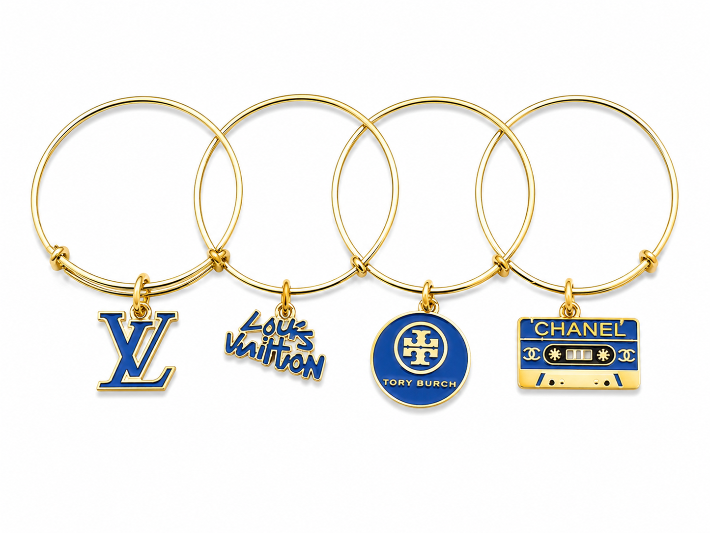 Gold Bangles with Blue Charms