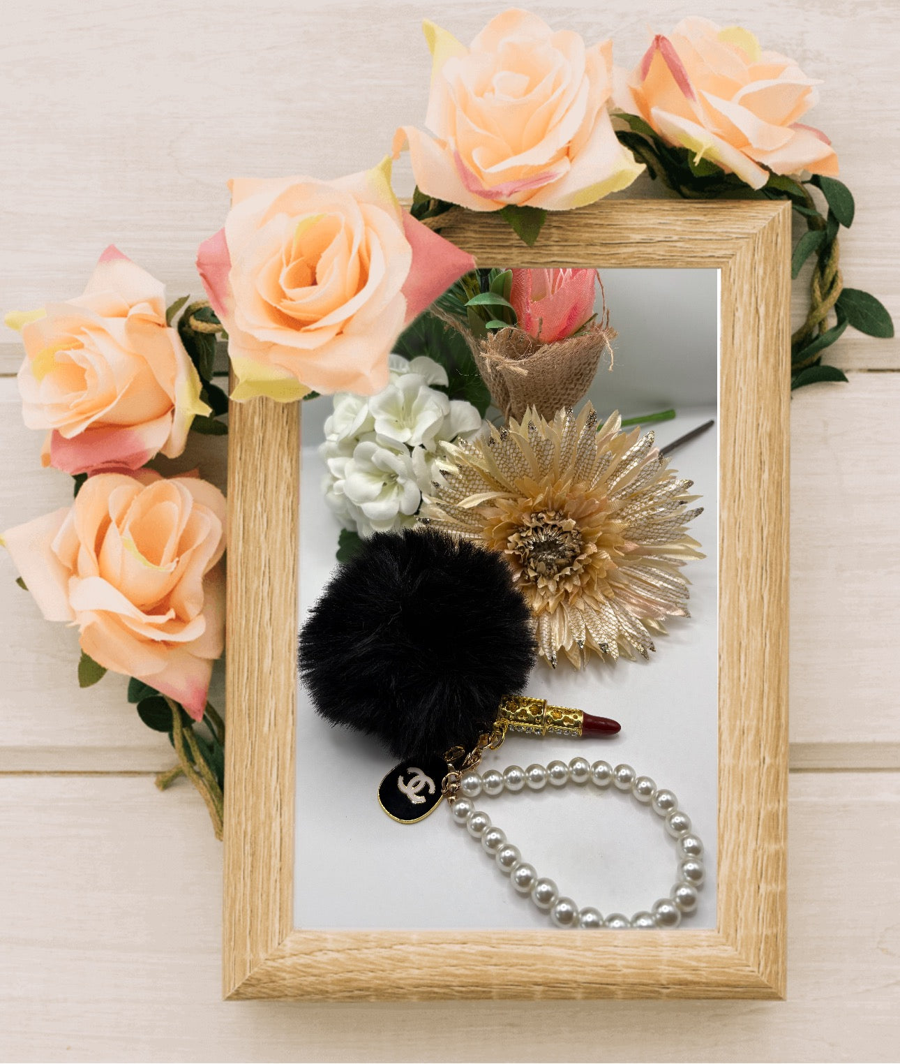 Pearl Keychain with Designer Inspired Charm #82
