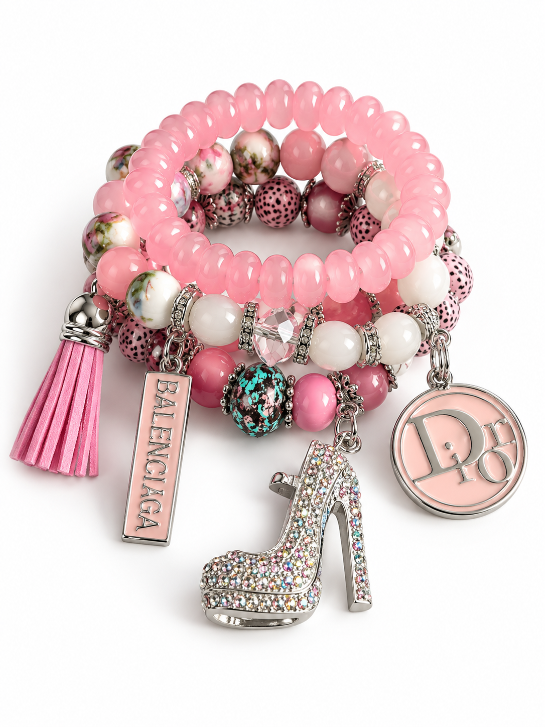 Pink Beaded Bracelet with Charms #72