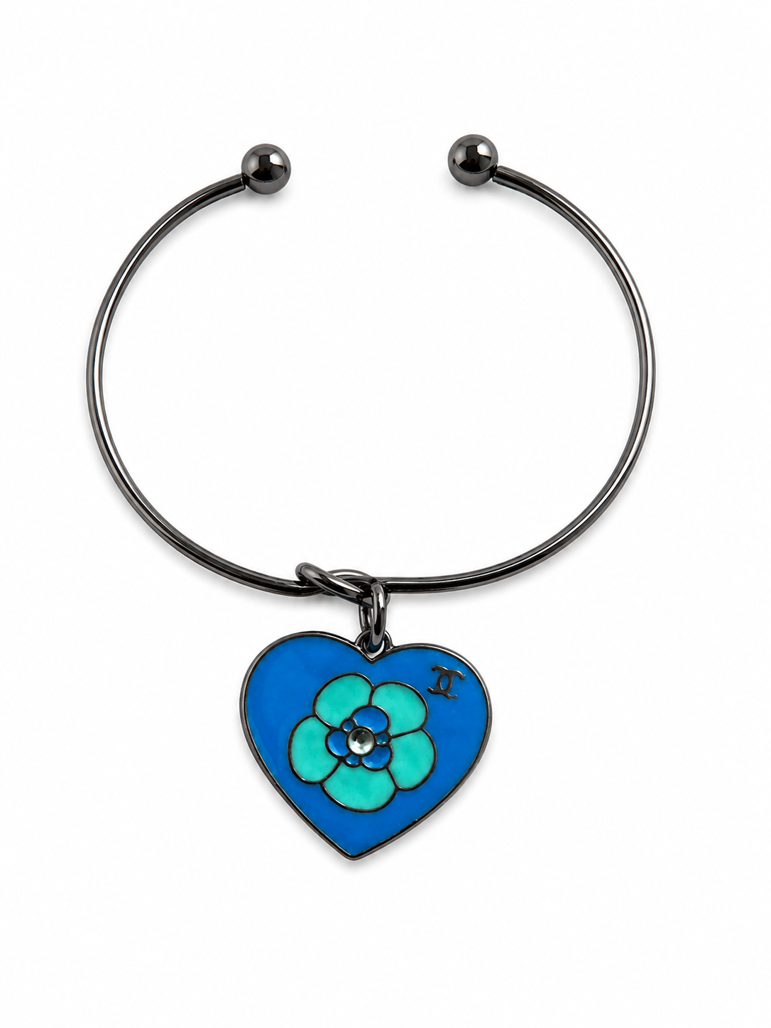 Gun Metal Bangle with Designer Inspired Charm