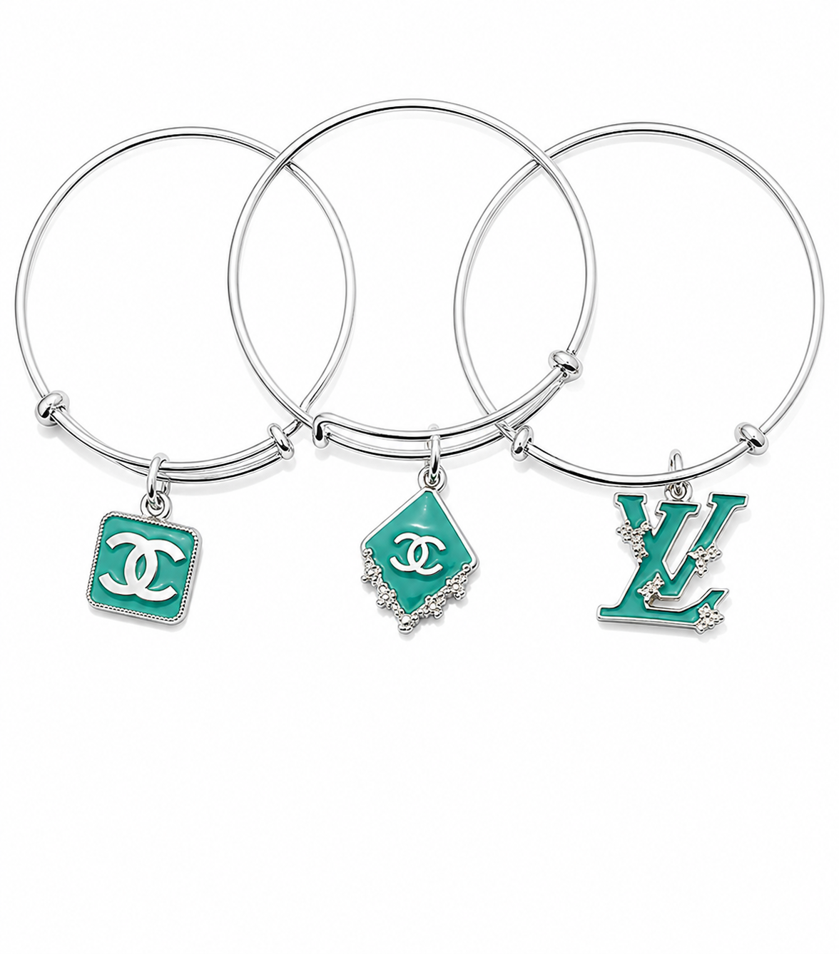 Silver Bangles with Aqua Charms