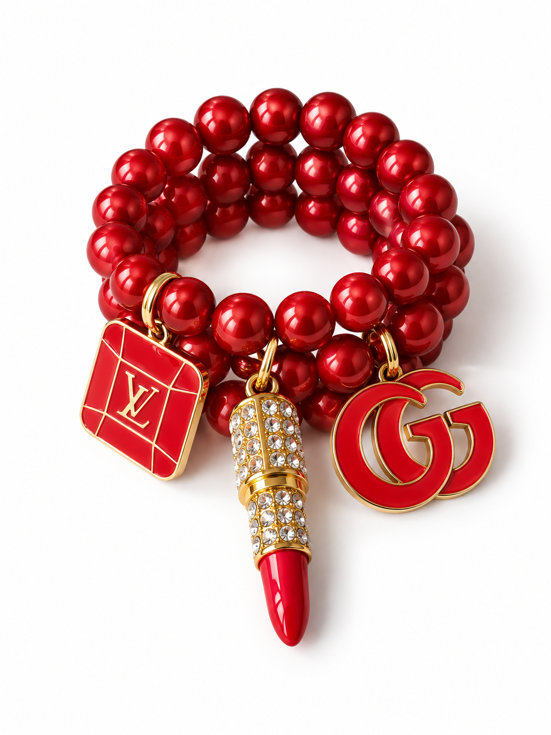 Red Beaded Bracelet with Charms #59