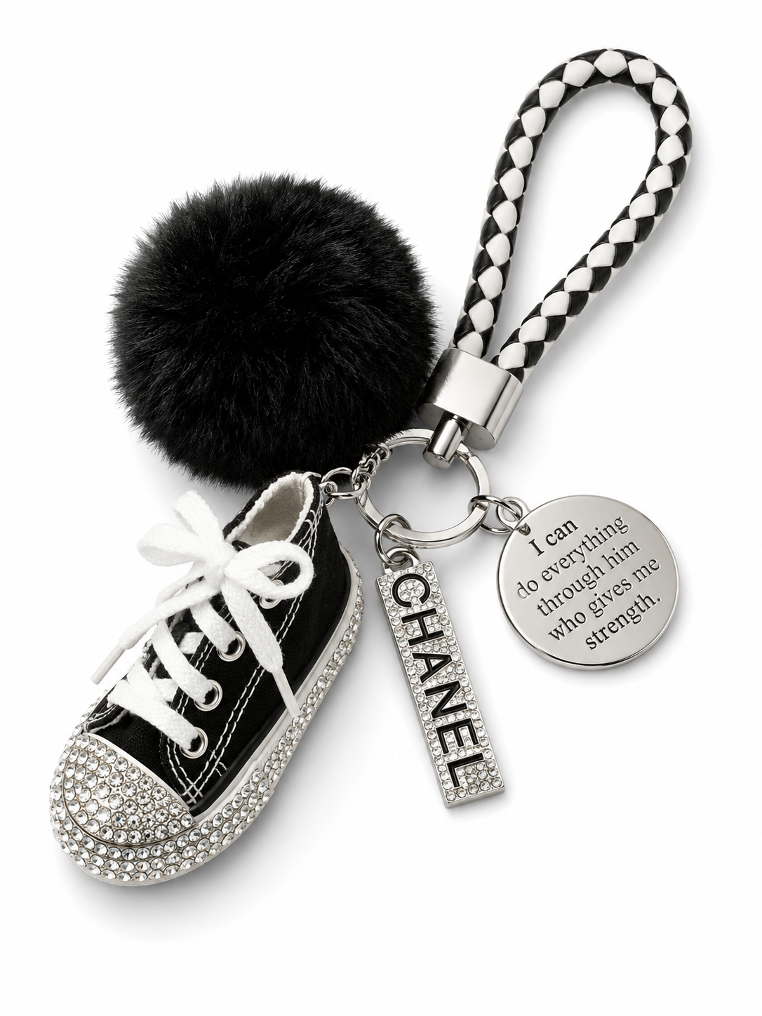 Luxury Keychain with Charms and Pom-Pom