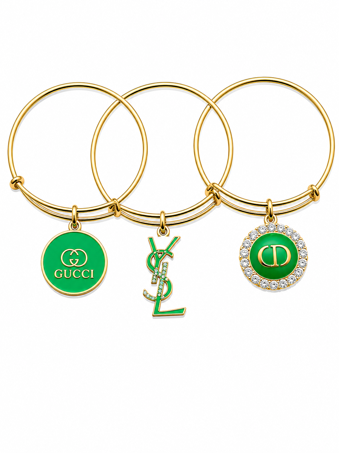 Gold Bangles with Green Charms