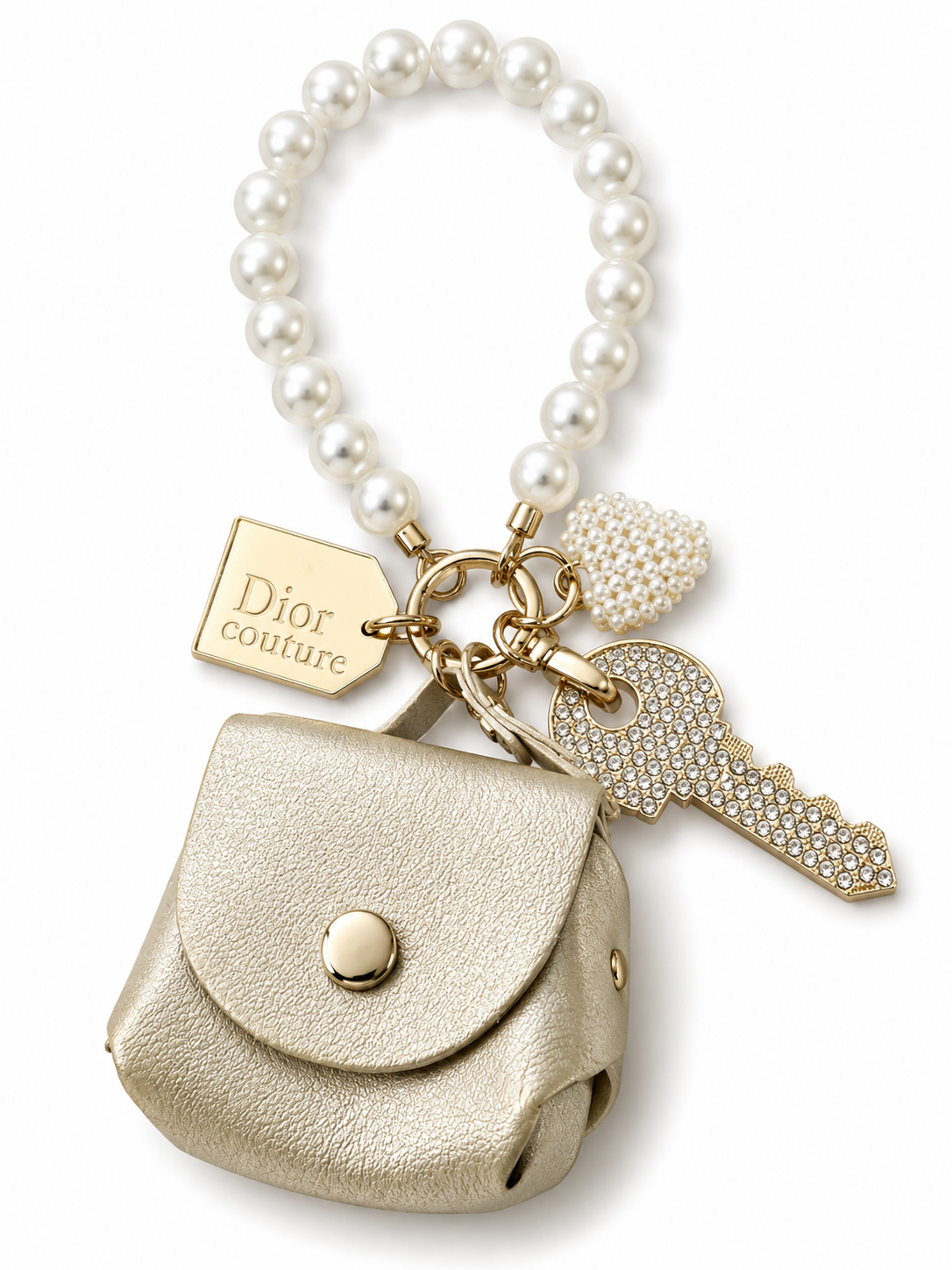 Elegant Gold and Pearl Keychain