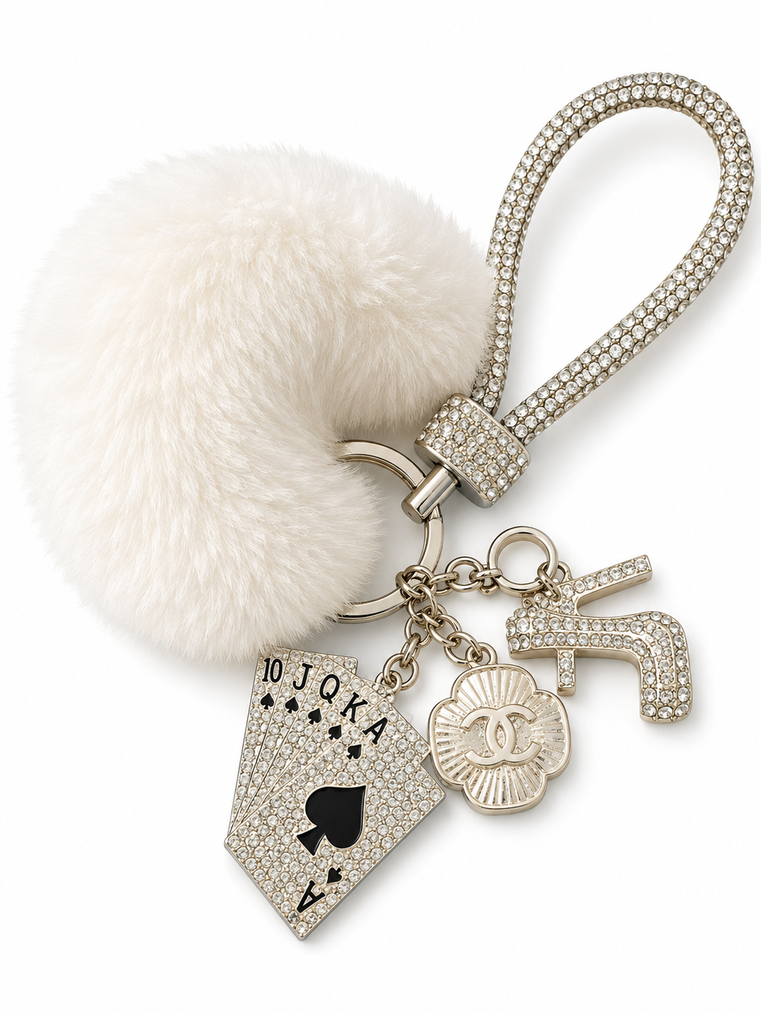 Luxurious Rhinestone Keychain with fluffy Pom-Pom