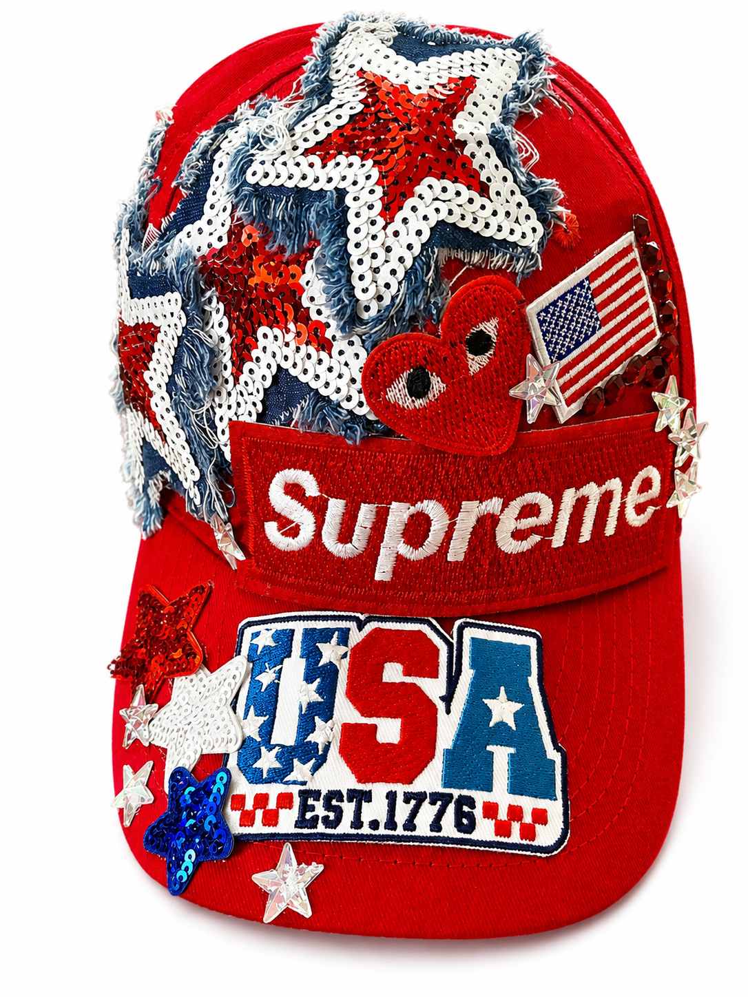 Patriotic Embellished Red Baseball Cap