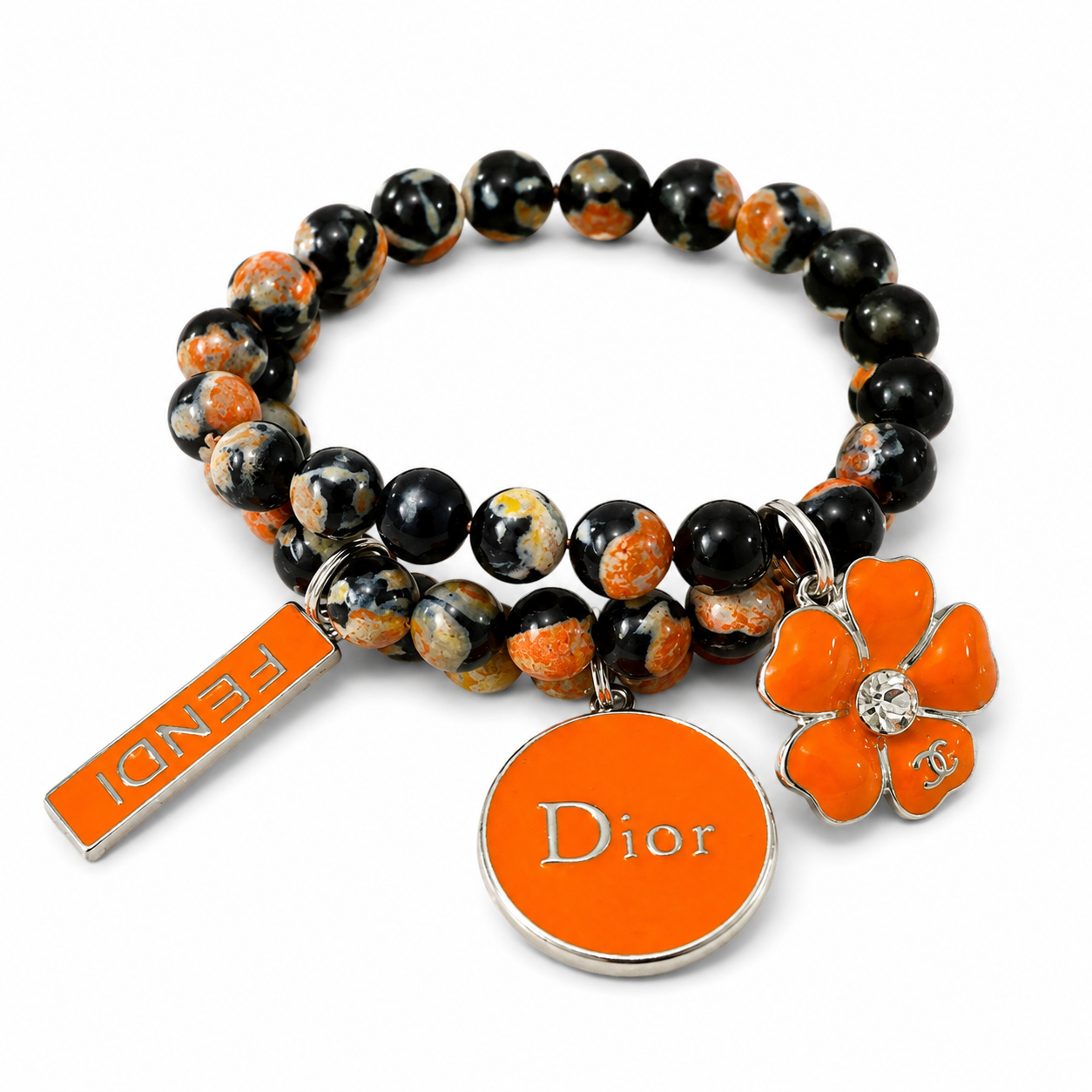 Beaded Charm Bracelet with Orange Charms