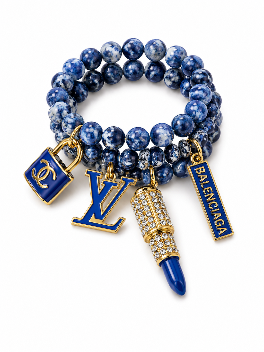 Blue Beaded Charm Bracelet
