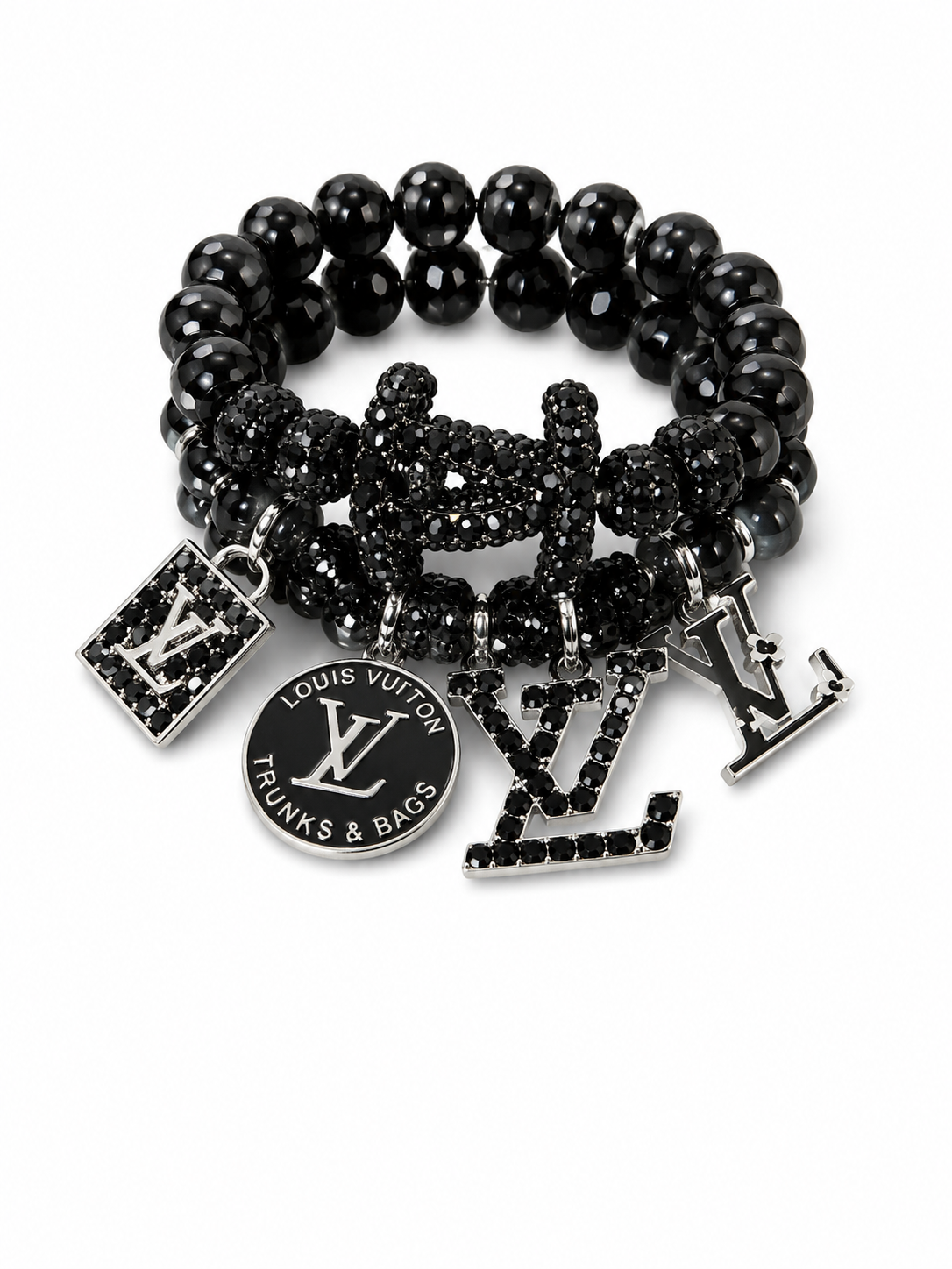 Black Beaded Charm Bracelet