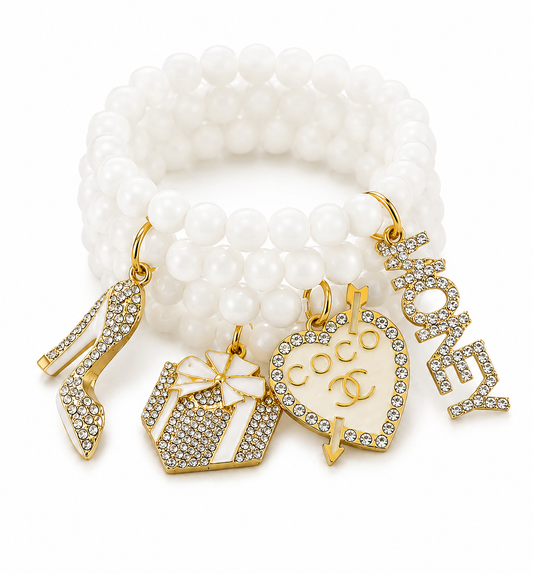 Sophisticated White Beaded Charm Bracelet