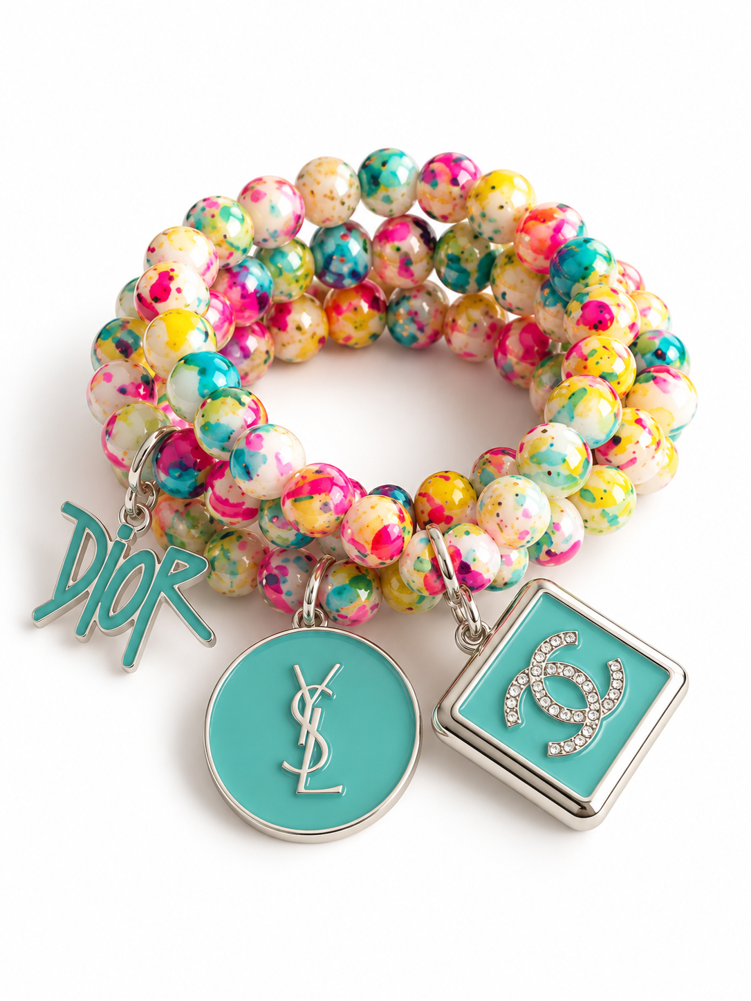 Multi Colored Beaded Bracelet with Charms #78