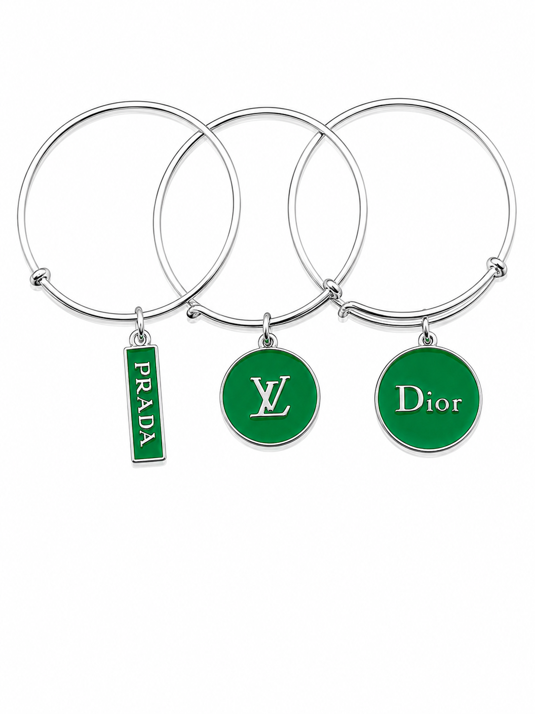 Silver Bangles with Green Charms