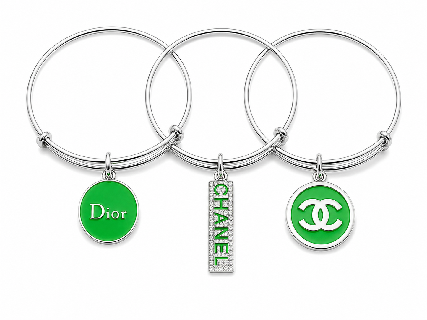 Silver Bangles with Green Charms
