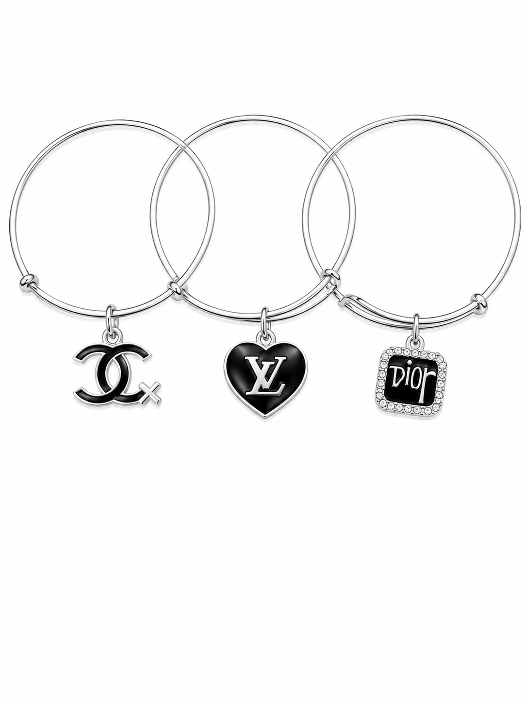 Silver Bangles with Black Charms