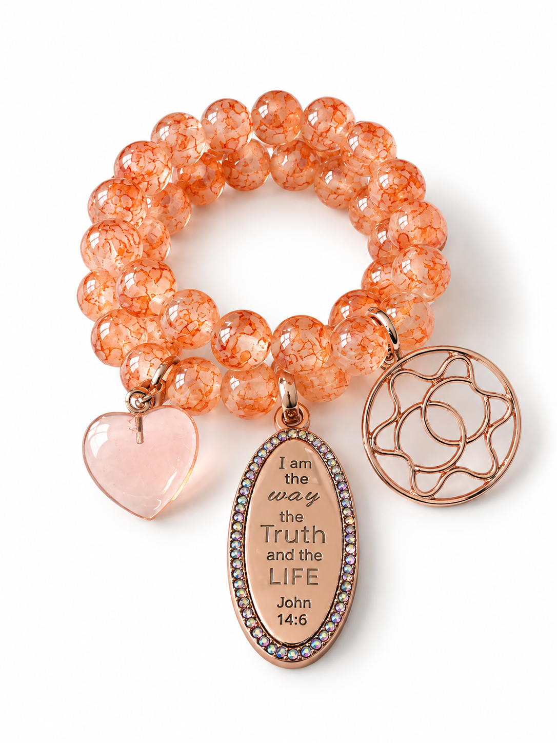 Burnt Orange Beaded Bracelet with Charms #53