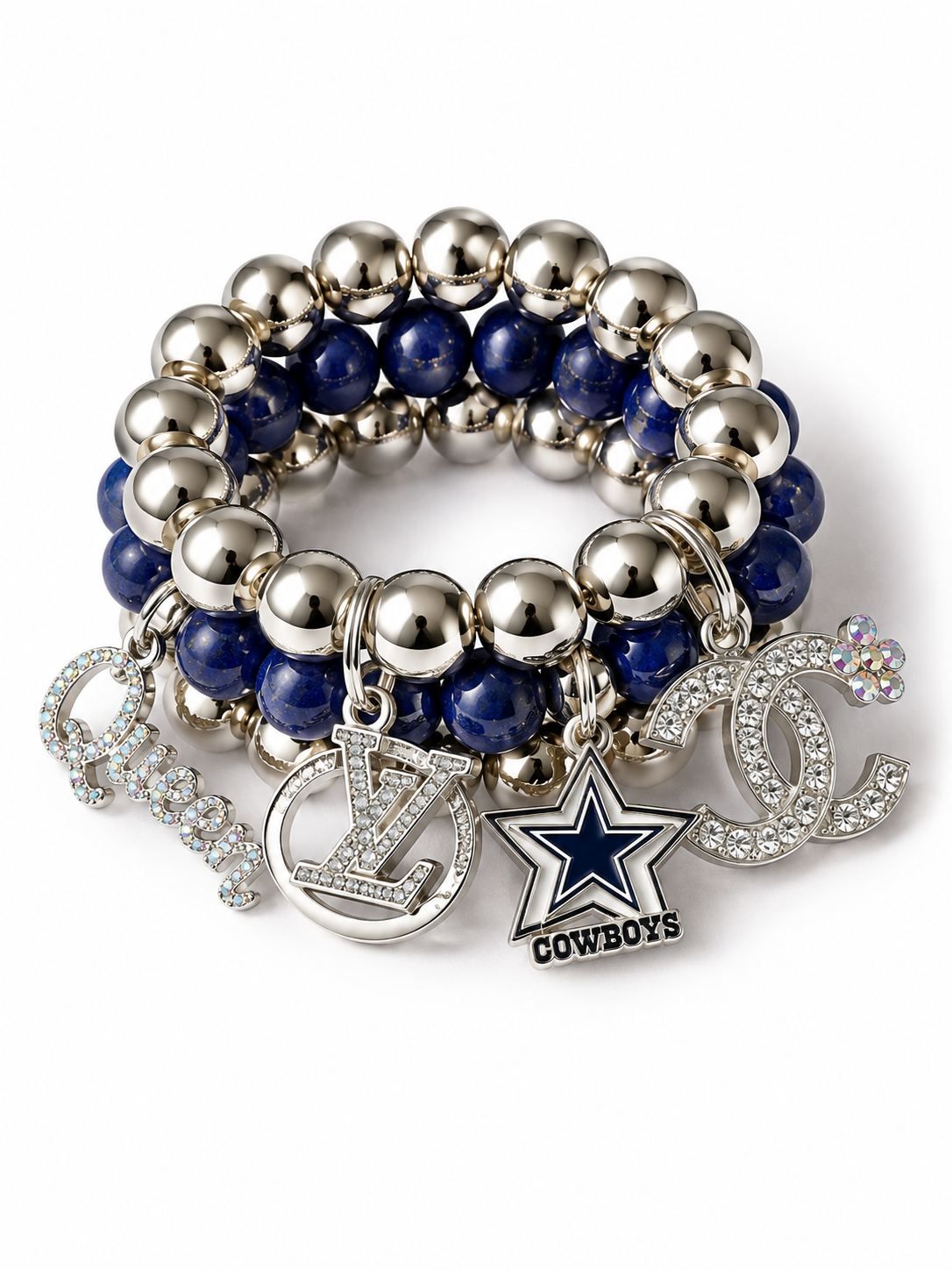 Silver and Blue Beaded Charm Bracelet#50
