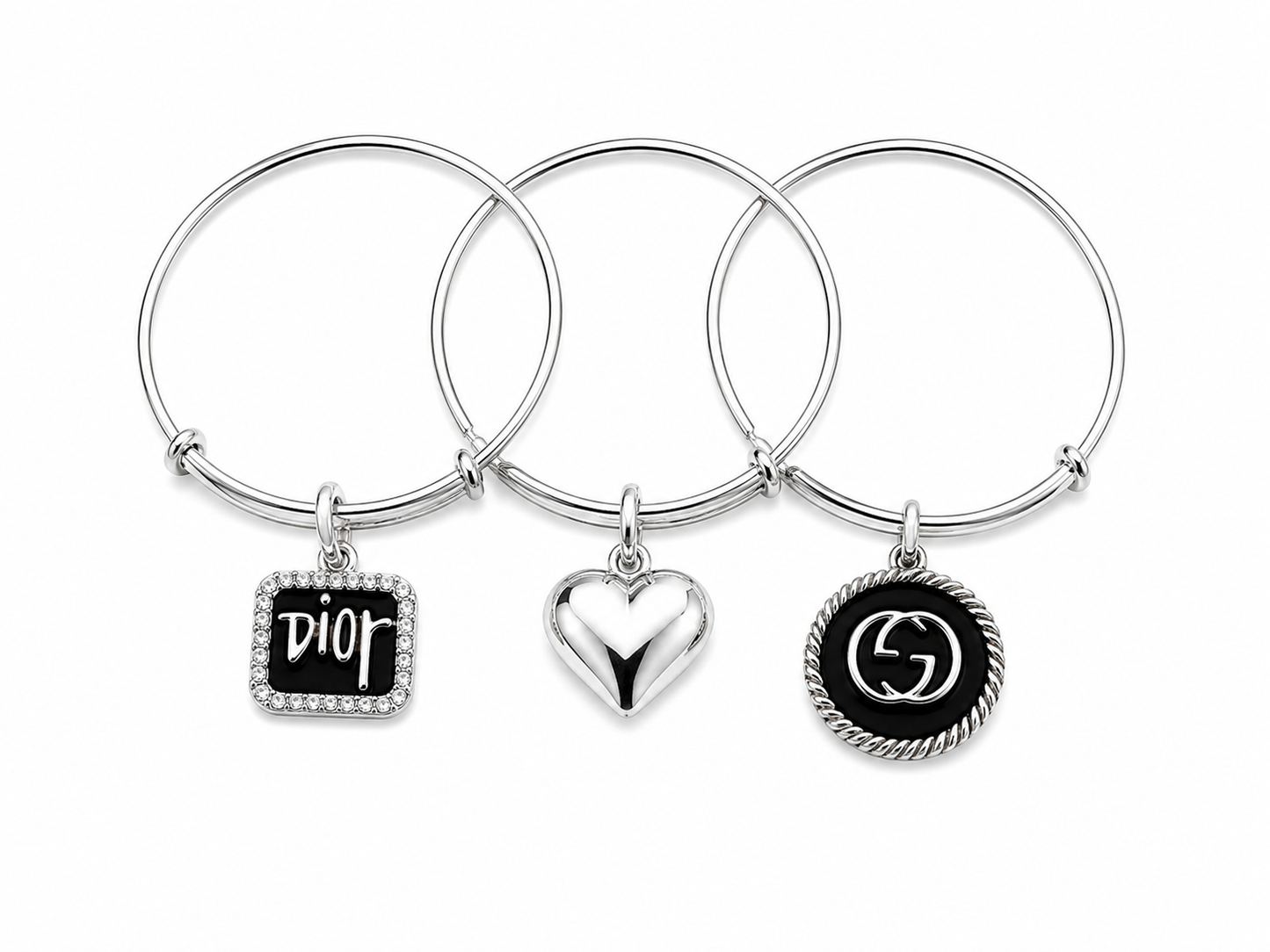 Silver Bangles with Black Charms