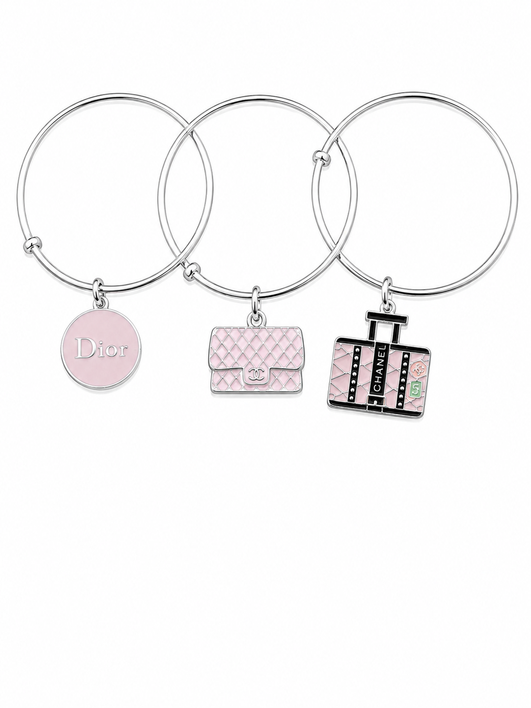 Silver Bangles with Pink Charms