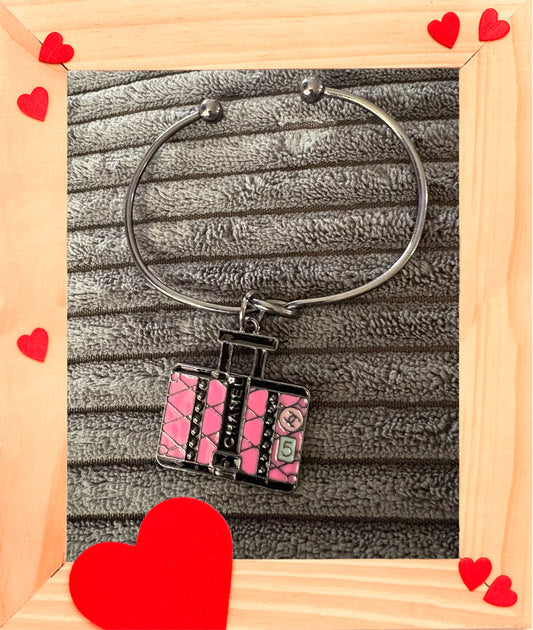 Gun Metal Bangle with Designer Inspired Charm