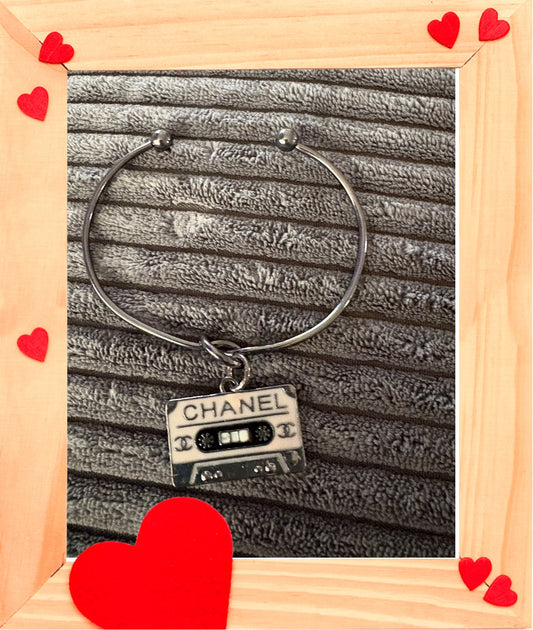 Gun Metal Bangle with Designer Inspired Charm