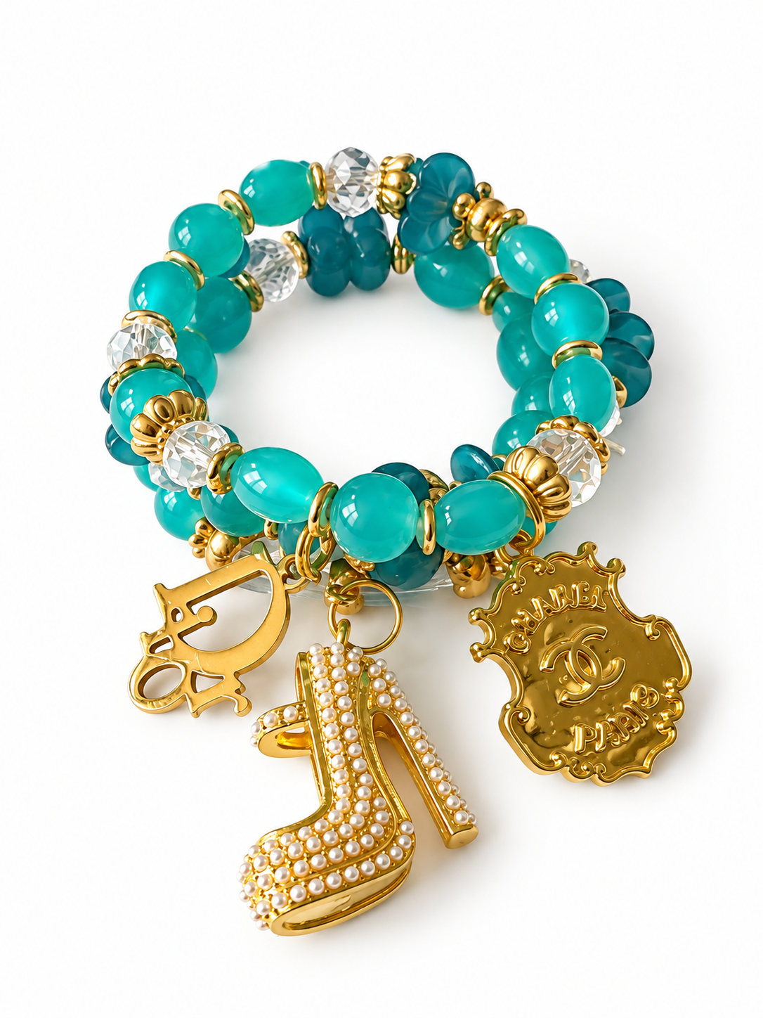 Turquoise Beaded Bracelet with Charms