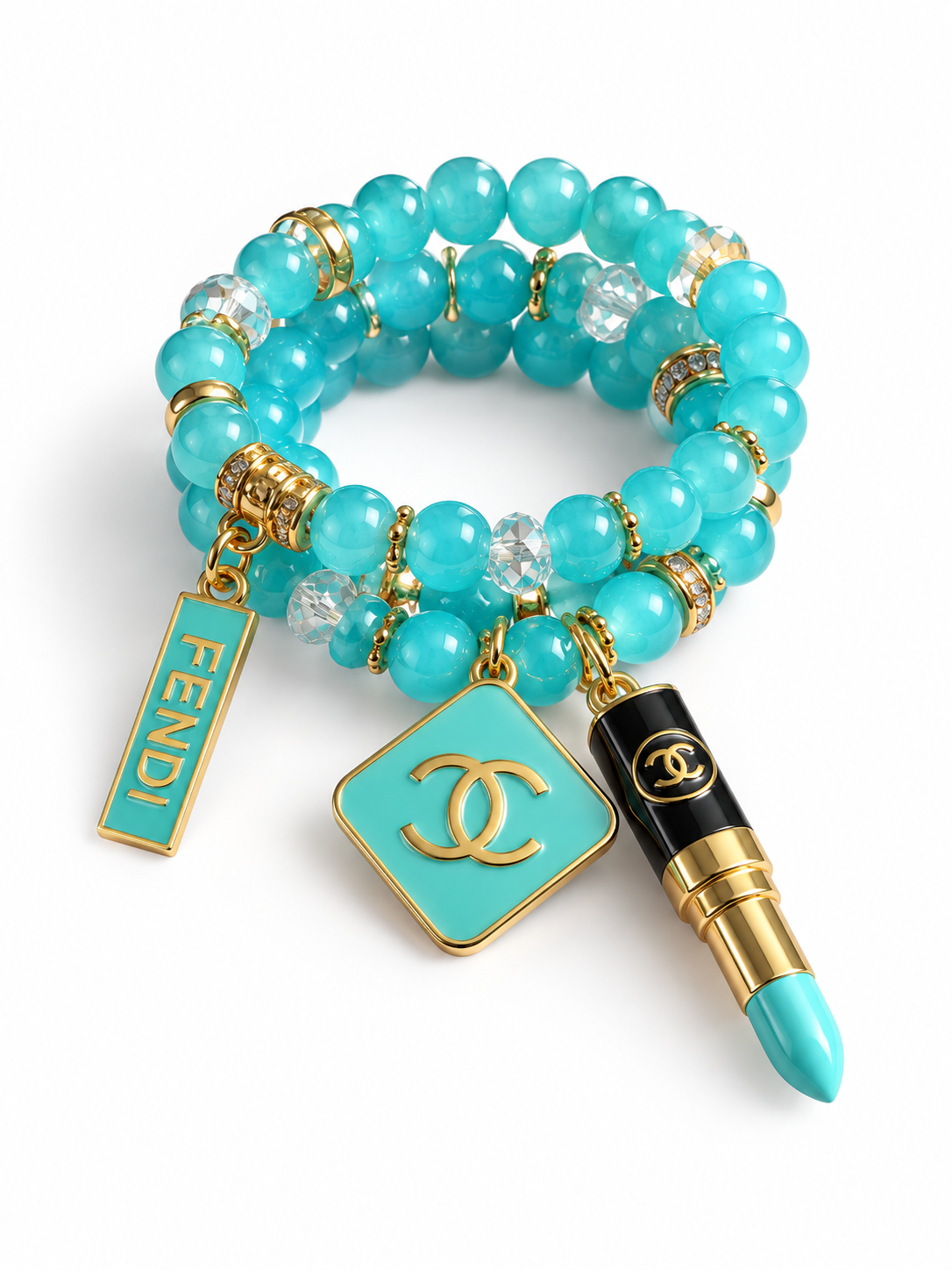 Aqua Blue Beaded Bracelet with Charms #61