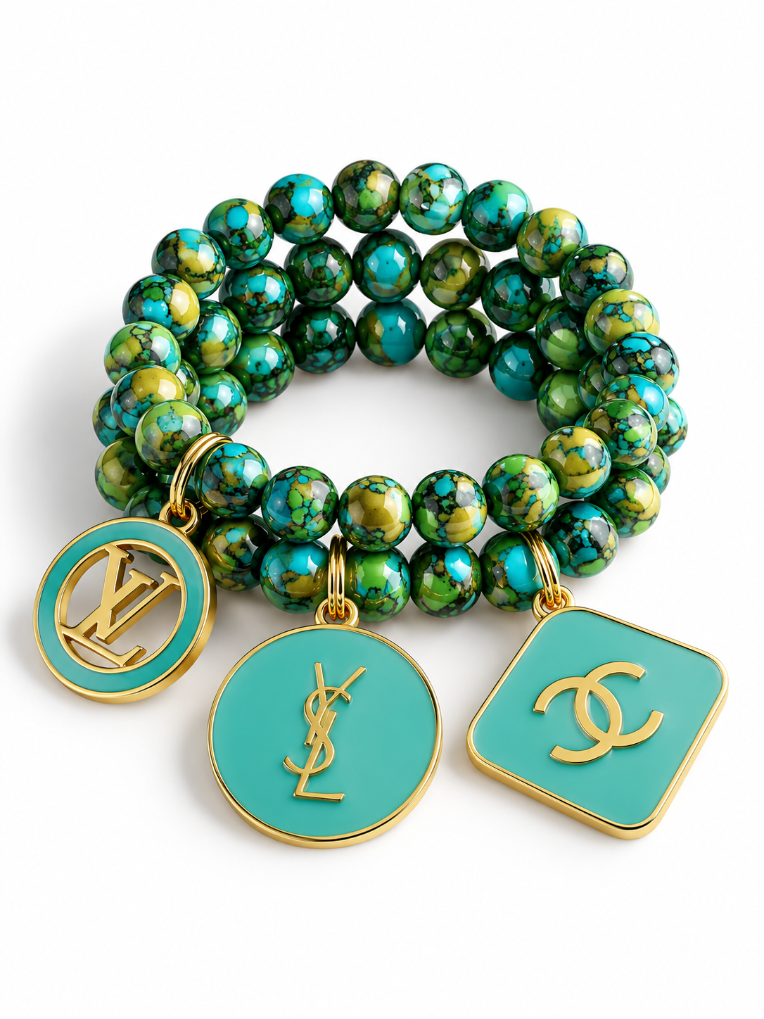 Multi Color Beaded Bracelet with Charms #003