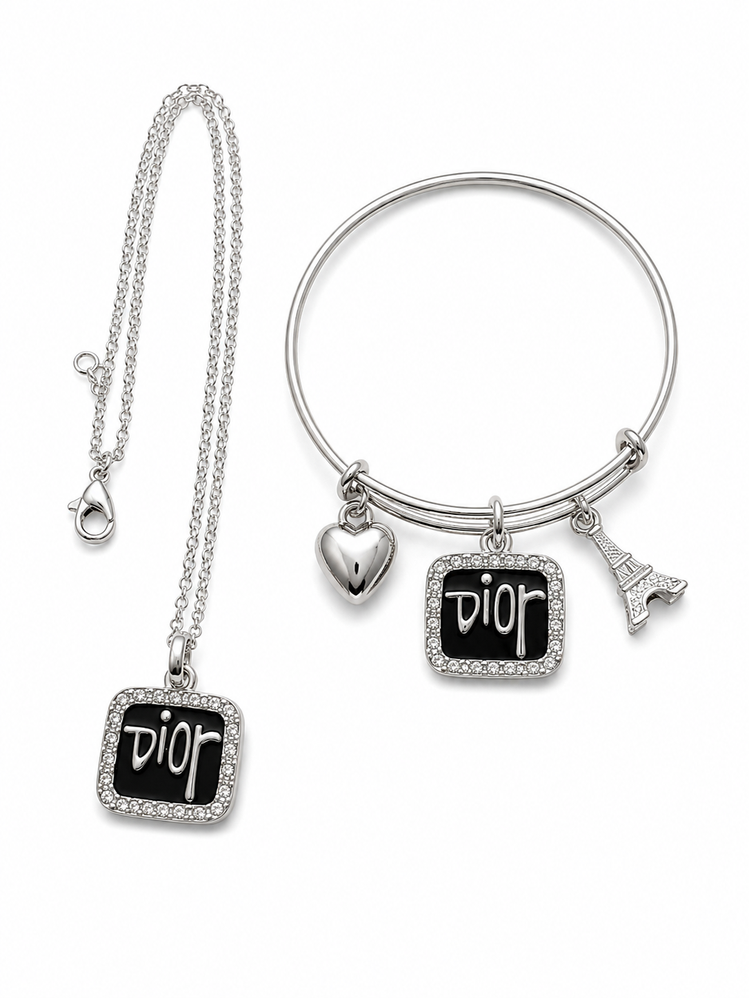 Kids Silver Bangle & Necklace with Designer Inspired Charms