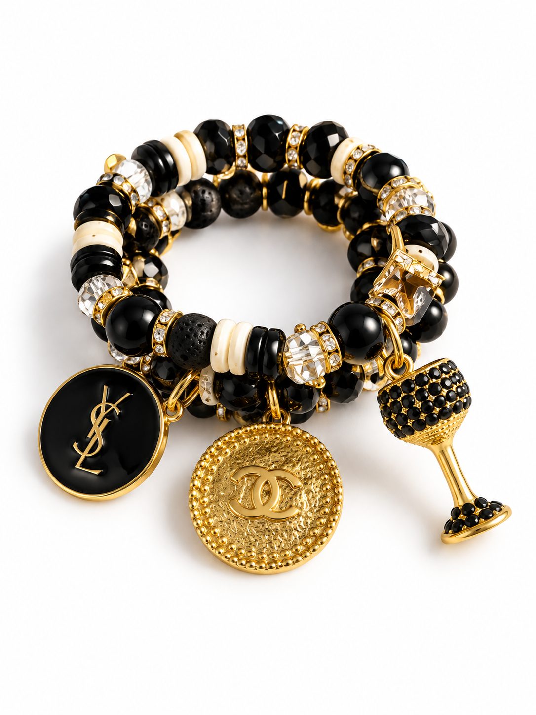 Black Beaded Bracelet with Charms #019 continue