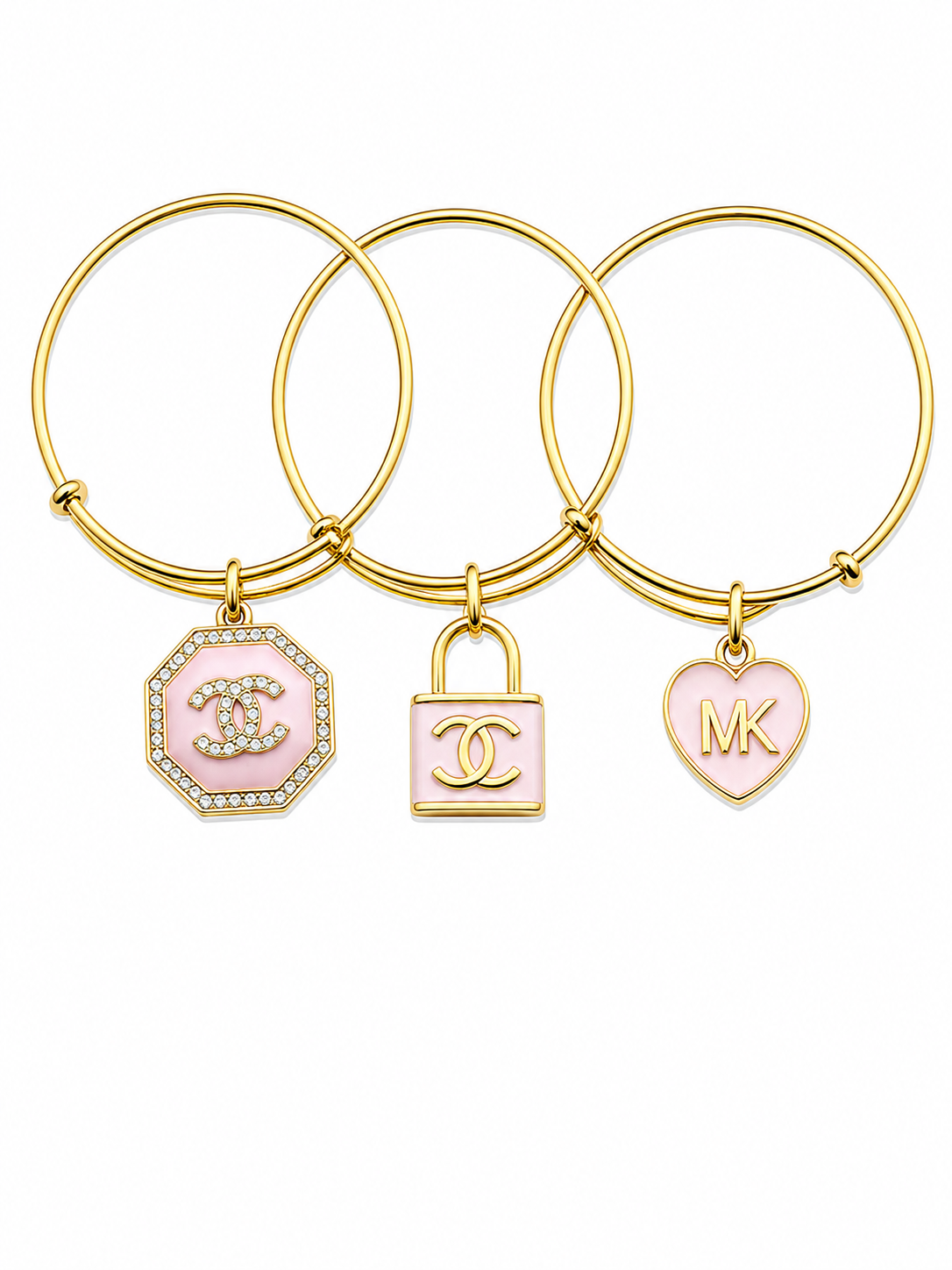 Gold Bangles with Pink Charms