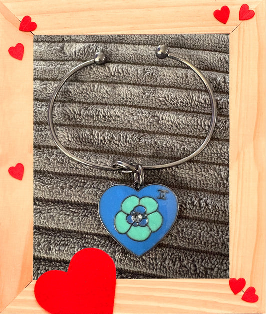 Gun Metal Bangle with Designer Inspired Charm