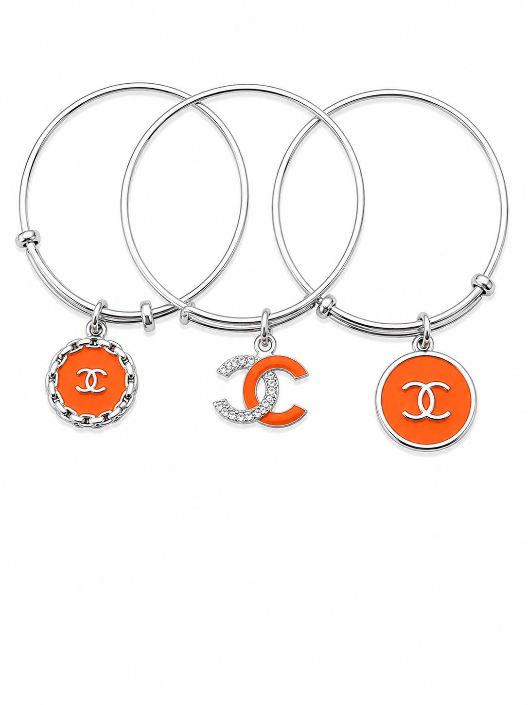 Silver Bangles with Orange Charms