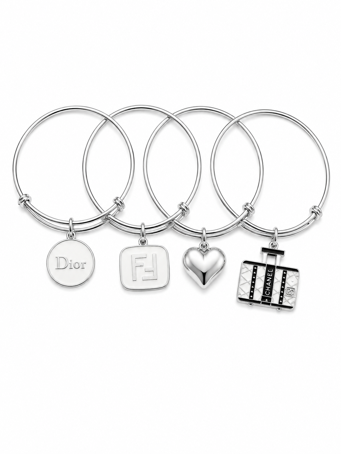 Silver Bangles with White Charms