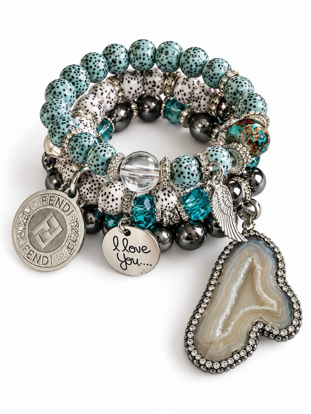 Multi Colored Beaded Bracelet with Charms #006