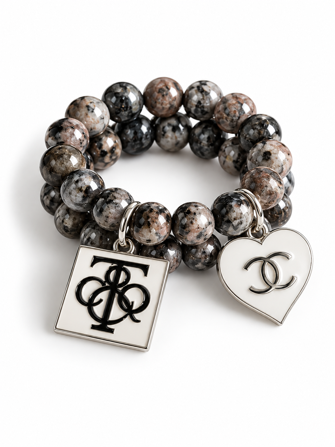 Gray Beaded Bracelet with Charms #005