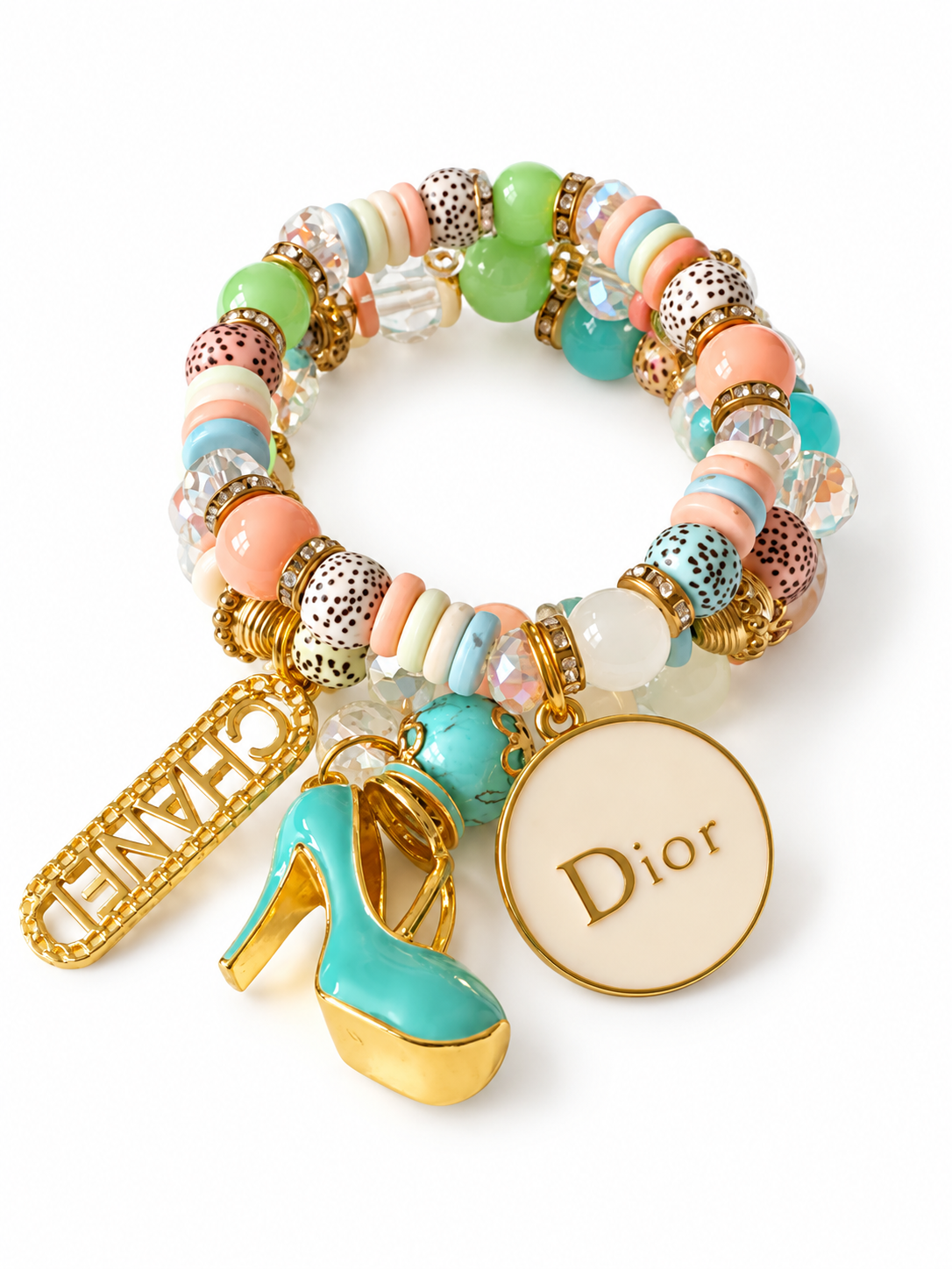 Multi Color Beaded Bracelet with Charms #69