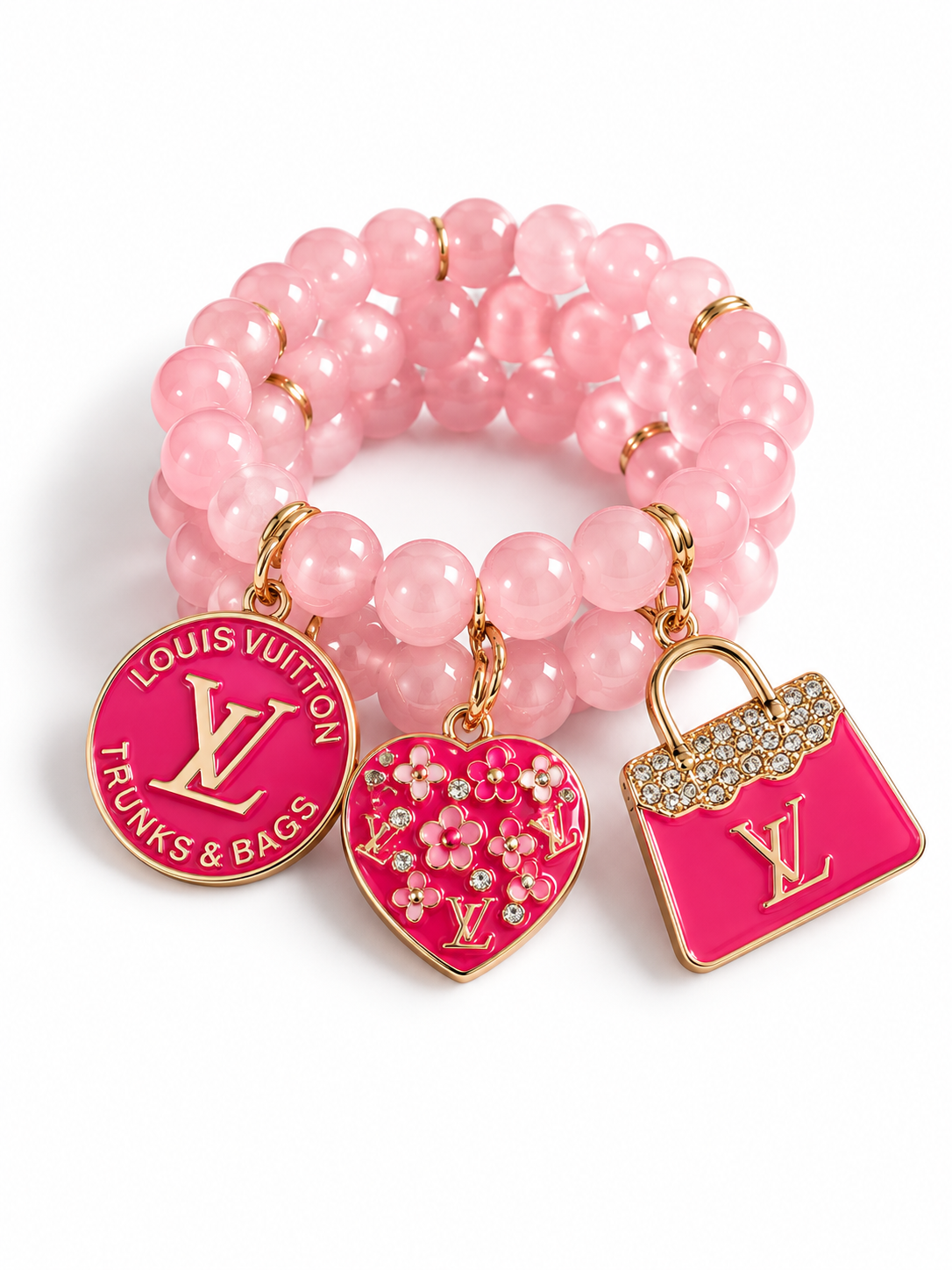 Pink Beaded Bracelet with Charms #010
