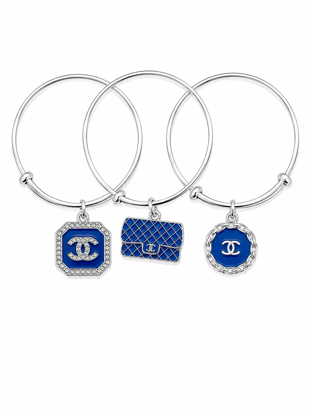 Silver Bangles with Blue Charms